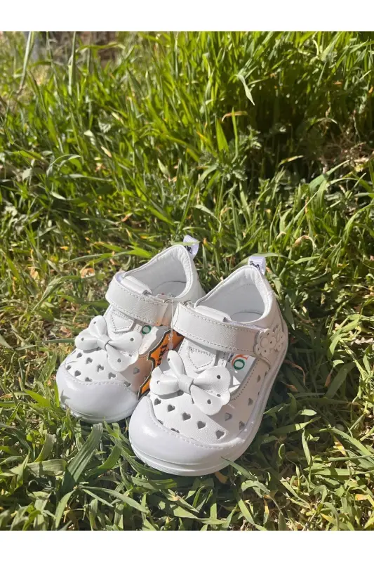 Nino hakiki hakiki deri ortopedik taban ilk adım bebek ayakkabı-Beyaz - NİNO BEBE