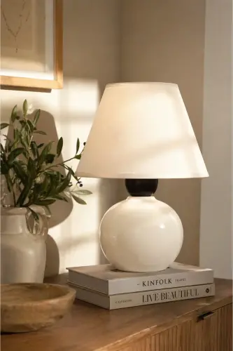 Nisa Luce 12 Lik Top Abajur Küçük Seramik - Beyaz / Krem - 3