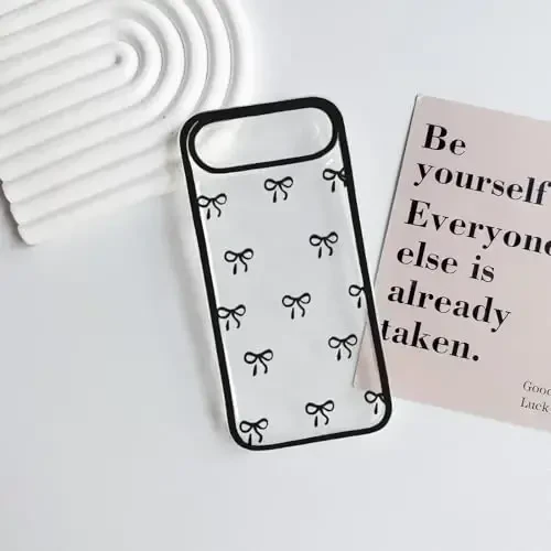 NITITOP Compatible for iPhone 17 Air Case Cute Clear Durable Ribbon Bowknot Pattern for Girls Women Soft TPU Transparent Full Camera Lens Shockproof Protective Phone Cover - Black - 2