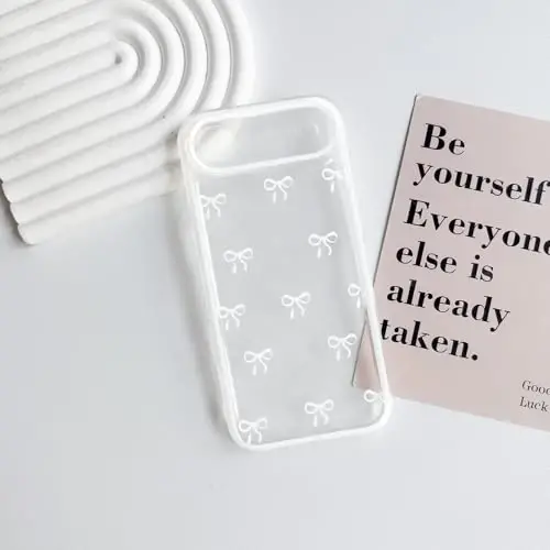 NITITOP Compatible for iPhone 17 Air Case Cute Clear Durable Ribbon Bowknot Pattern for Girls Women Soft TPU Transparent Full Camera Lens Shockproof Protective Phone Cover - White - 2