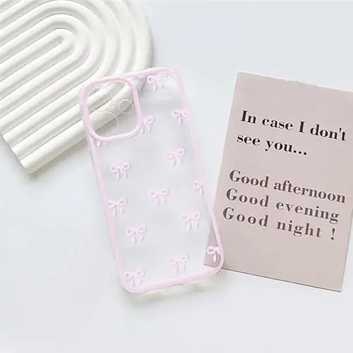 NITITOP Compatible for iPhone 17 Case Cute Clear Durable Ribbon Bowknot Pattern for Girls Women Soft TPU Transparent Full Camera Lens Shockproof Protective Phone Cover - Pink - 4