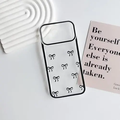 NITITOP Compatible for iPhone 17 Pro Max Case Cute Clear Durable Ribbon Bowknot Pattern for Girls Women Soft TPU Transparent Full Camera Lens Shockproof Protective Phone Cover - Black - 2