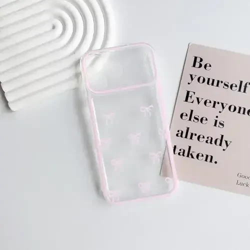 NITITOP Compatible for iPhone 17 Pro Max Case Cute Clear Durable Ribbon Bowknot Pattern for Girls Women Soft TPU Transparent Full Camera Lens Shockproof Protective Phone Cover - Pink - 2