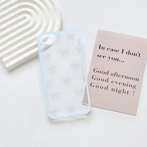 NITITOP Compatible for iPhone SE 2020 / SE 2022/7 / 8 Case Cute Clear Ribbon Bowknot Pattern for Girls Women Soft TPU Transparent Full Camera Lens Shockproof Protective Phone Cover - Blue - 3