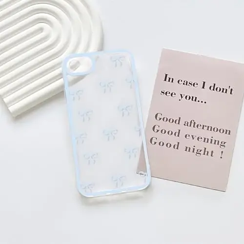 NITITOP Compatible for iPhone SE 2020 / SE 2022/7 / 8 Case Cute Clear Ribbon Bowknot Pattern for Girls Women Soft TPU Transparent Full Camera Lens Shockproof Protective Phone Cover - Blue - 3