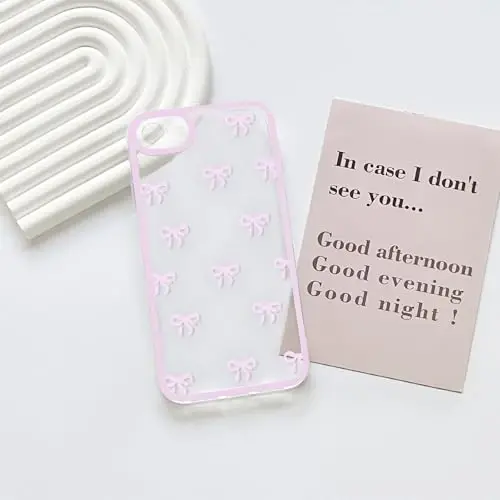 NITITOP Compatible for iPhone SE 2020 / SE 2022/7 / 8 Case Cute Clear Ribbon Bowknot Pattern for Girls Women Soft TPU Transparent Full Camera Lens Shockproof Protective Phone Cover - Pink - 3