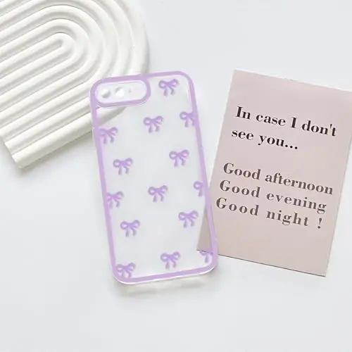 NITITOP Compatible for iPhone SE 2020 / SE 2022/7 / 8 Case Cute Clear Ribbon Bowknot Pattern for Girls Women Soft TPU Transparent Full Camera Lens Shockproof Protective Phone Cover - Purple - 3