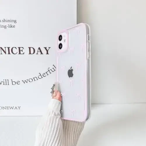NITITOP Compatible with iPhone 11 Case Cute Clear Durable Ribbon Bowknot Pattern for Girls Women Soft TPU Transparent Full Camera Lens Shockproof Protective Phone Cover - Pink - 5