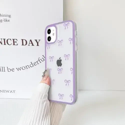 NITITOP Compatible with iPhone 11 Case Cute Clear Durable Ribbon Bowknot Pattern for Girls Women Soft TPU Transparent Full Camera Lens Shockproof Protective Phone Cover - Purple - 5