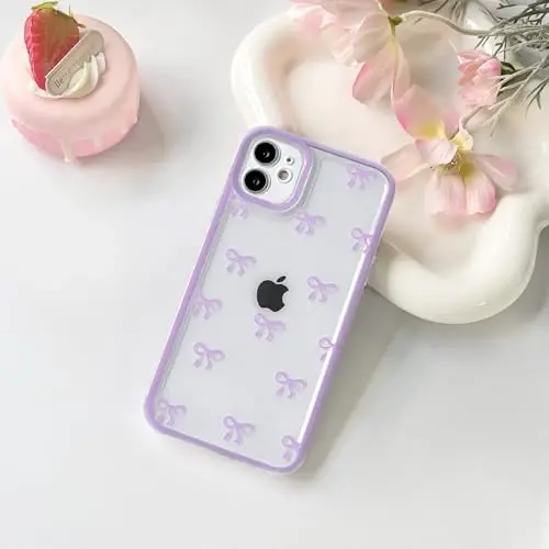 NITITOP Compatible with iPhone 11 Case Cute Clear Durable Ribbon Bowknot Pattern for Girls Women Soft TPU Transparent Full Camera Lens Shockproof Protective Phone Cover - Purple - 2