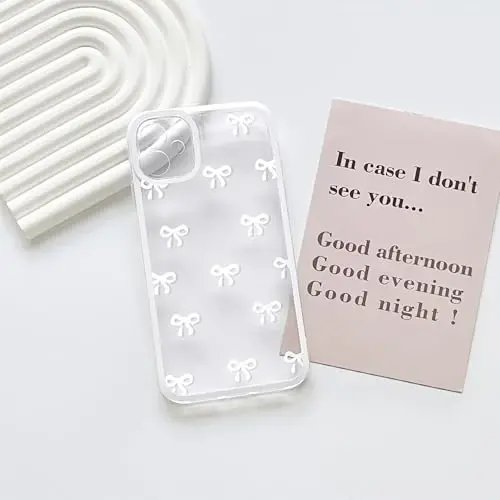 NITITOP Compatible with iPhone 11 Case Cute Clear Durable Ribbon Bowknot Pattern for Girls Women Soft TPU Transparent Full Camera Lens Shockproof Protective Phone Cover - White - 3