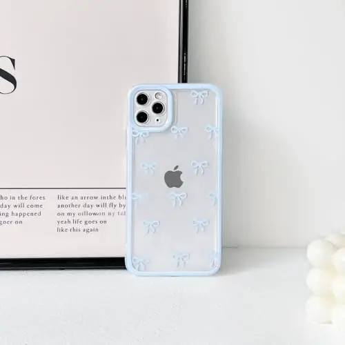 NITITOP Compatible with iPhone 11 Pro Case Cute Clear Durable Ribbon Bowknot Pattern for Girls Women Soft TPU Transparent Full Camera Lens Shockproof Protective Phone Cover - Blue - 4
