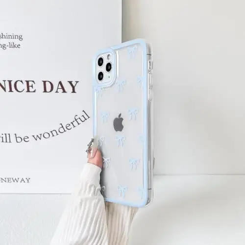 NITITOP Compatible with iPhone 11 Pro Case Cute Clear Durable Ribbon Bowknot Pattern for Girls Women Soft TPU Transparent Full Camera Lens Shockproof Protective Phone Cover - Blue - 5