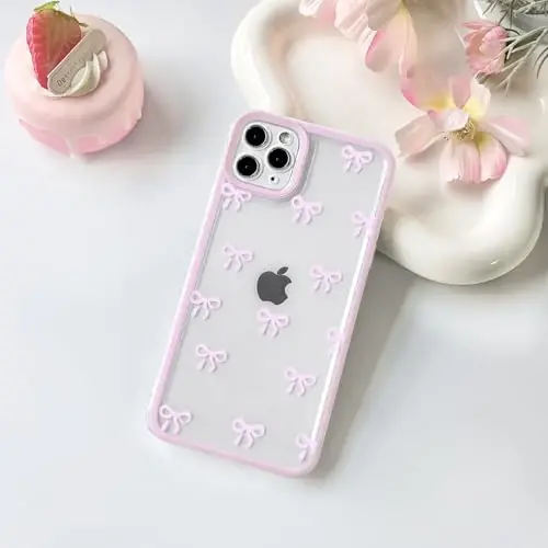NITITOP Compatible with iPhone 11 Pro Case Cute Clear Durable Ribbon Bowknot Pattern for Girls Women Soft TPU Transparent Full Camera Lens Shockproof Protective Phone Cover - Pink - NITITOP (1)