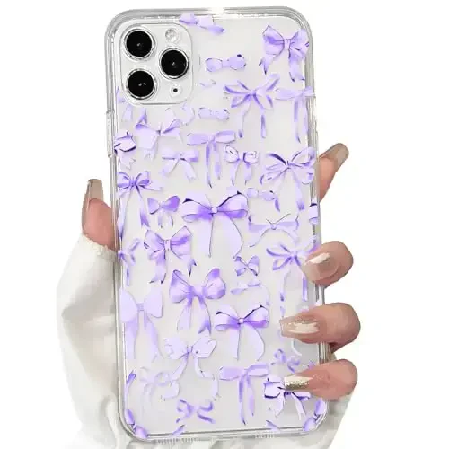 NITITOP Compatible with iPhone 11 Pro Max Case Cute Clear Bowknot Design for Women Girls Purple Bow Ribbon Soft Fit Slim Stylish Protective Phone Cover - Purple - 1