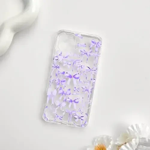 NITITOP Compatible with iPhone 11 Pro Max Case Cute Clear Bowknot Design for Women Girls Purple Bow Ribbon Soft Fit Slim Stylish Protective Phone Cover - Purple - 4