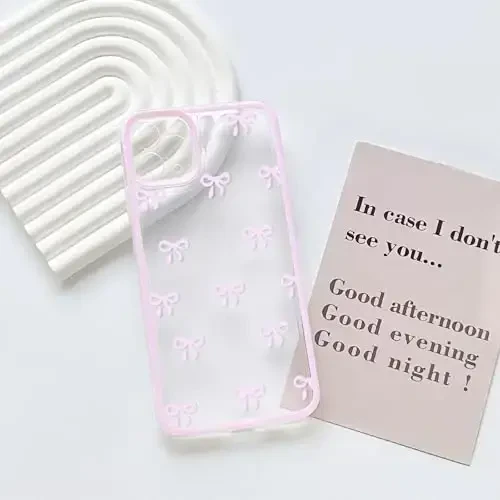 NITITOP Compatible with iPhone 11 Pro Max Case Cute Clear Durable Ribbon Bowknot Pattern for Girls Women Soft TPU Transparent Full Camera Lens Shockproof Protective Phone Cover - Pink - 3