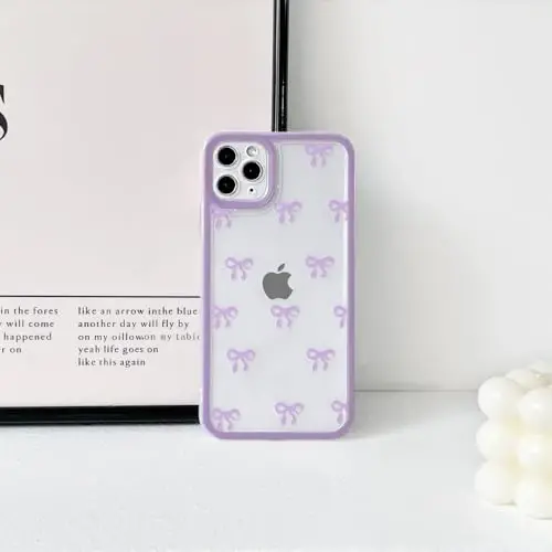 NITITOP Compatible with iPhone 11 Pro Max Case Cute Clear Durable Ribbon Bowknot Pattern for Girls Women Soft TPU Transparent Full Camera Lens Shockproof Protective Phone Cover - Purple - 4