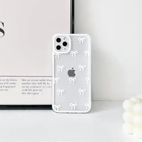 NITITOP Compatible with iPhone 11 Pro Max Case Cute Clear Durable Ribbon Bowknot Pattern for Girls Women Soft TPU Transparent Full Camera Lens Shockproof Protective Phone Cover - White - 4
