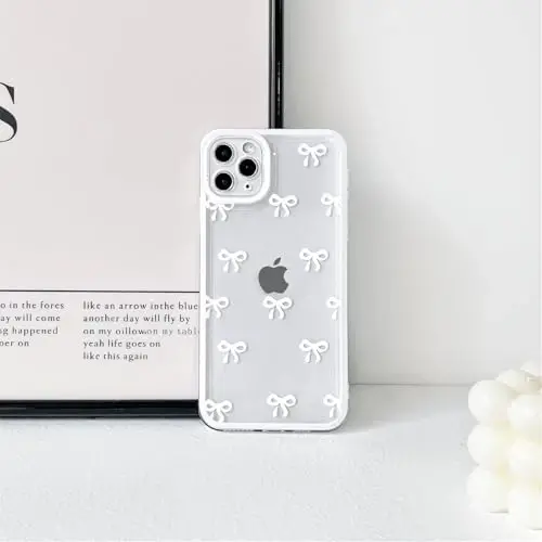 NITITOP Compatible with iPhone 11 Pro Max Case Cute Clear Durable Ribbon Bowknot Pattern for Girls Women Soft TPU Transparent Full Camera Lens Shockproof Protective Phone Cover - White - 4