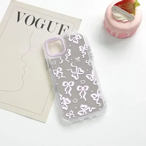 NITITOP Compatible with iPhone 11 Pro Max Case Cute Mirror Bow Love Heart Pattern for Women Girls Ribbon Design Shockproof Silver Protective Phone Cover - Pink Purple Bow - 5