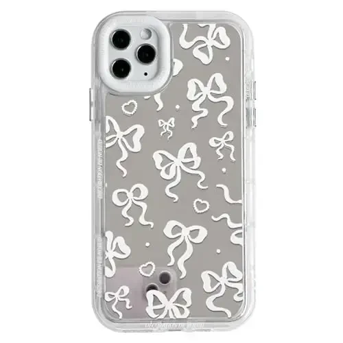 NITITOP Compatible with iPhone 11 Pro Max Case Cute Mirror Bow Love Heart Pattern for Women Girls Ribbon Design Shockproof Silver Protective Phone Cover - White Bow 