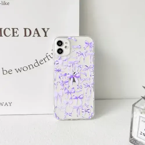 NITITOP Compatible with iPhone 12 Case Cute Clear Bowknot Design for Women Girls Purple Bow Ribbon Soft Fit Slim Stylish Protective Phone Cover - Purple - 5