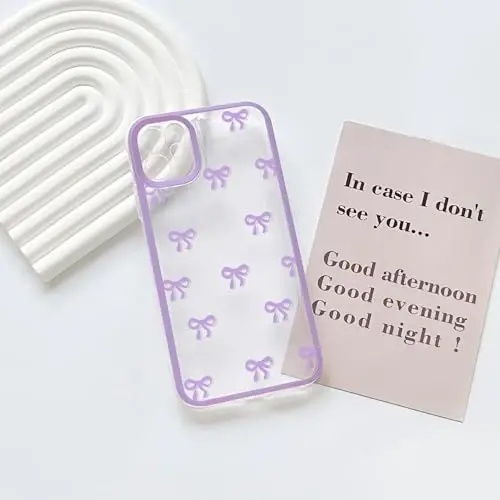 NITITOP Compatible with iPhone 12 Case Cute Clear Durable Ribbon Bowknot Pattern for Girls Women Soft TPU Transparent Full Camera Lens Shockproof Protective Phone Cover - Purple - 3