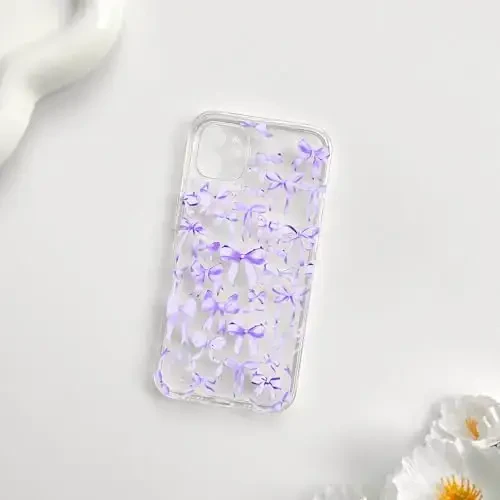 NITITOP Compatible with iPhone 12 Mini Case Cute Clear Bowknot Design for Women Girls Purple Bow Ribbon Soft Fit Slim Stylish Protective Phone Cover - Purple - 4