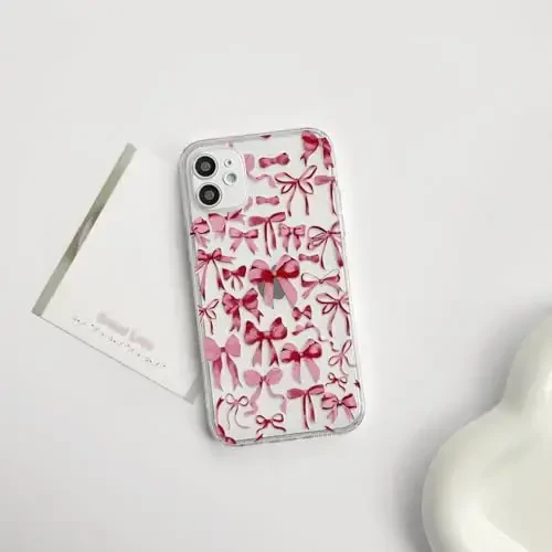 NITITOP Compatible with iPhone 12 Mini Case Cute Clear Bowknot Design for Women Girls Red Bow Ribbon Soft Fit Slim Stylish Protective Phone Cover - Red - 2