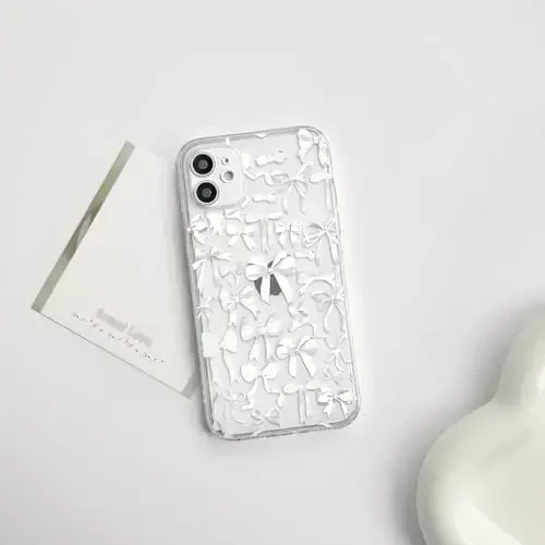 NITITOP Compatible with iPhone 12 Mini Case Cute Clear Bowknot Design for Women Girls White Bow Ribbon Soft Fit Slim Stylish Protective Phone Cover - White - 2