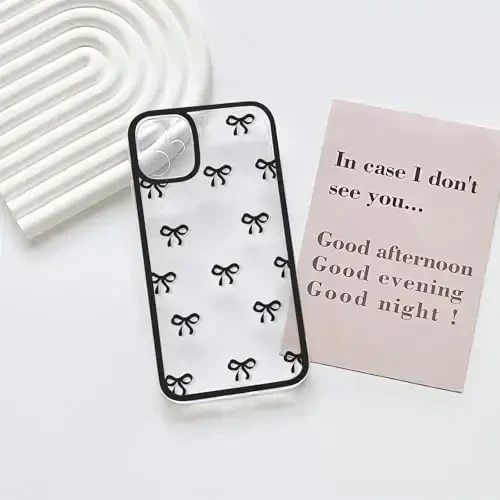 NITITOP Compatible with iPhone 12 Mini Case Cute Clear Durable Ribbon Bowknot Pattern for Girls Women Soft TPU Transparent Full Camera Lens Shockproof Protective Phone Cover - Black - 3