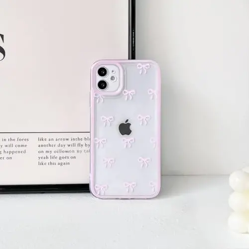 NITITOP Compatible with iPhone 12 Mini Case Cute Clear Durable Ribbon Bowknot Pattern for Girls Women Soft TPU Transparent Full Camera Lens Shockproof Protective Phone Cover - Pink - 4