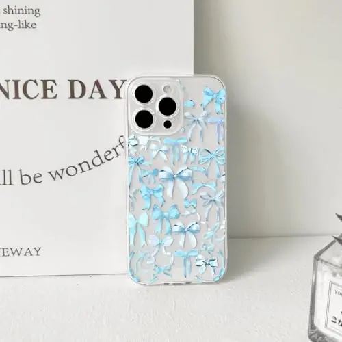 NITITOP Compatible with iPhone 12 Pro Case Cute Clear Bowknot Design for Women Girls Blue Bow Ribbon Soft Fit Slim Stylish Protective Phone Cover - Blue - 6