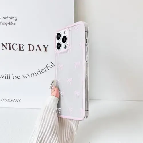 NITITOP Compatible with iPhone 12 Pro Case Cute Clear Durable Ribbon Bowknot Pattern for Girls Women Soft TPU Transparent Full Camera Lens Shockproof Protective Phone Cover - Pink - 8