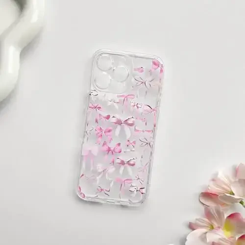NITITOP Compatible with iPhone 12 Pro Max Case Cute Clear Bowknot Design for Women Girls Pink Bow Ribbon Soft Fit Slim Stylish Protective Phone Cover - Pink - 4