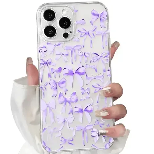 NITITOP Compatible with iPhone 12 Pro Max Case Cute Clear Bowknot Design for Women Girls Purple Bow Ribbon Soft Fit Slim Stylish Protective Phone Cover - Purple - NITITOP