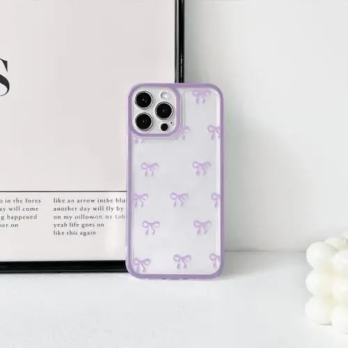 NITITOP Compatible with iPhone 12 Pro Max Case Cute Clear Durable Ribbon Bowknot Pattern for Girls Women Soft TPU Transparent Full Camera Lens Shockproof Protective Phone Cover - Purple - 4