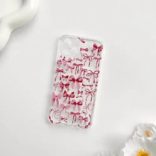 NITITOP Compatible with iPhone 13 Case Cute Clear Bowknot Design for Women Girls Red Bow Ribbon Soft Fit Slim Stylish Protective Phone Cover - Red - 4
