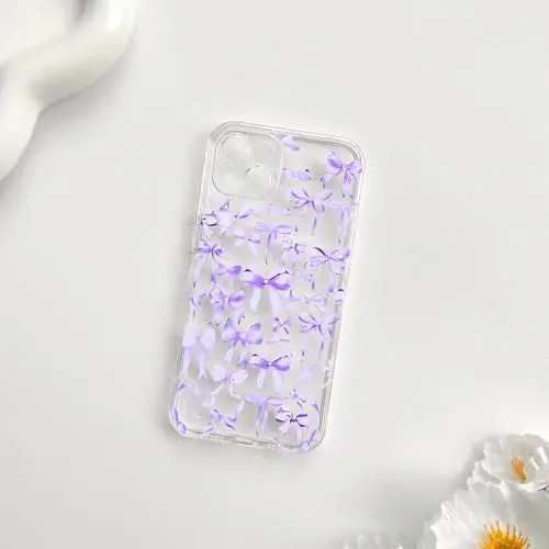 NITITOP Compatible with iPhone 13 Mini Case Cute Clear Bowknot Design for Women Girls Purple Bow Ribbon Soft Fit Slim Stylish Protective Phone Cover - Purple - 4