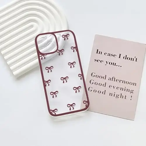 NITITOP Compatible with iPhone 13 Mini Case Cute Clear Durable Ribbon Bowknot Pattern for Girls Women Soft TPU Transparent Full Camera Lens Shockproof Protective Phone Cover - Wine Red - 3