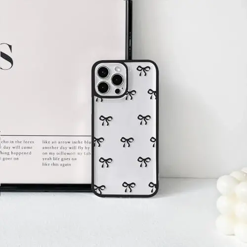 NITITOP Compatible with iPhone 13 Pro Case Cute Clear Durable Ribbon Bowknot Pattern for Girls Women Soft TPU Transparent Full Camera Lens Shockproof Protective Phone Cover - Black - 4