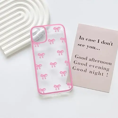 NITITOP Compatible with iPhone 13 Pro Case Cute Clear Durable Ribbon Bowknot Pattern for Girls Women Soft TPU Transparent Full Camera Lens Shockproof Protective Phone Cover - Rose Red - 3