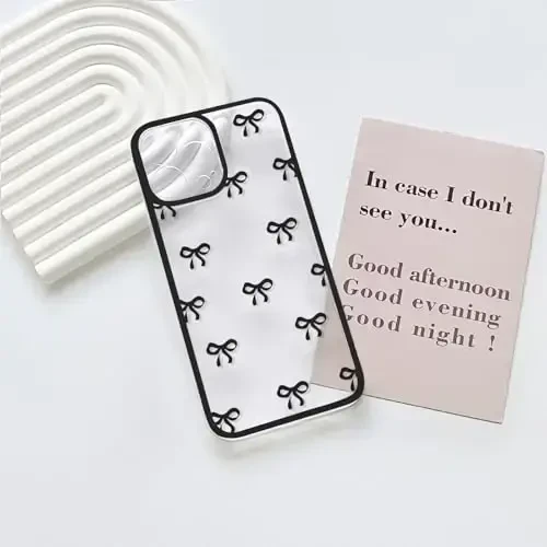 NITITOP Compatible with iPhone 13 Pro Max Case Cute Clear Durable Ribbon Bowknot Pattern for Girls Women Soft TPU Transparent Full Camera Lens Shockproof Protective Phone Cover - Black - 3
