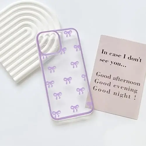 NITITOP Compatible with iPhone 14 Pro Max Case Cute Clear Durable Ribbon Bowknot Pattern for Girls Women Soft TPU Transparent Full Camera Lens Shockproof Protective Phone Cover - Purple - 3