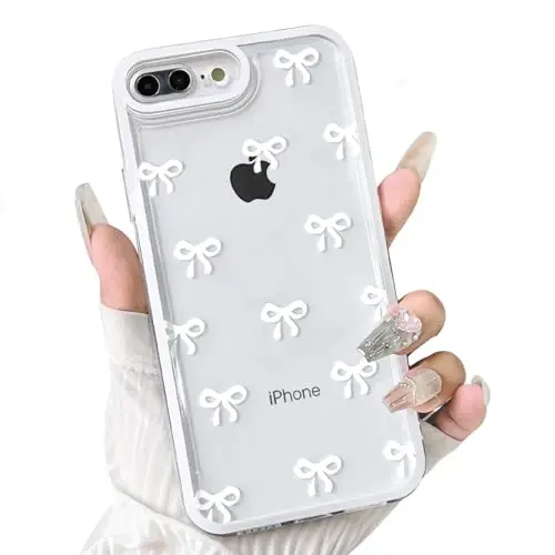 NITITOP Compatible with iPhone 14 Pro Max Case Cute Clear Durable Ribbon Bowknot Pattern for Girls Women Soft TPU Transparent Full Camera Lens Shockproof Protective Phone Cover - White 