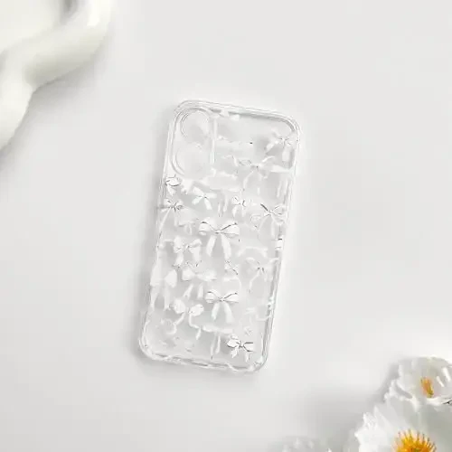 NITITOP Compatible with iPhone 16 Case Cute Clear Bowknot Design for Women Girls White Bow Ribbon Soft Fit Slim Stylish Protective Phone Cover - White - 4