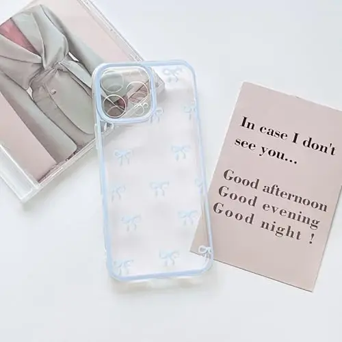 NITITOP Compatible with iPhone 16 Pro Case Cute Clear Durable Ribbon Bowknot Pattern for Girls Women Soft TPU Transparent Full Camera Lens Shockproof Protective Phone Cover - Blue - 3