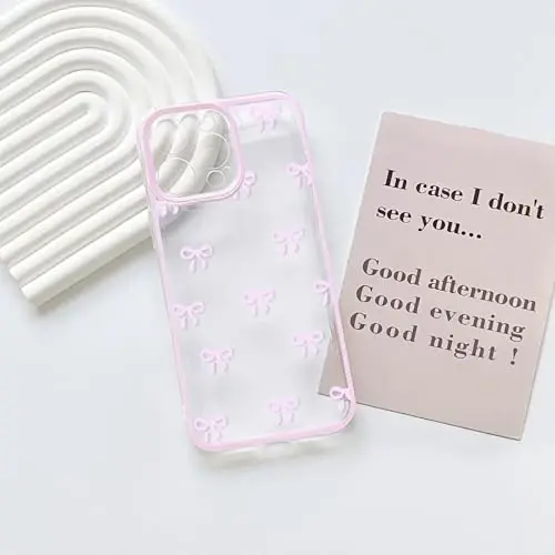 NITITOP Compatible with iPhone 16 Pro Case Cute Clear Durable Ribbon Bowknot Pattern for Girls Women Soft TPU Transparent Full Camera Lens Shockproof Protective Phone Cover - Pink - 3