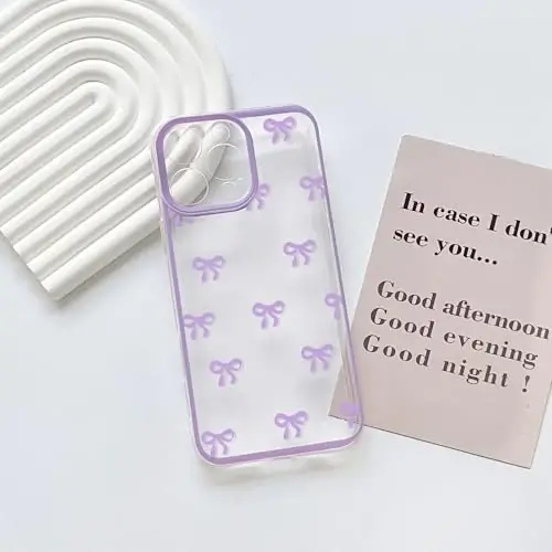 NITITOP Compatible with iPhone 16 Pro Max Case Cute Clear Durable Ribbon Bowknot Pattern for Girls Women Soft TPU Transparent Full Camera Lens Shockproof Protective Phone Cover - Purple - 3